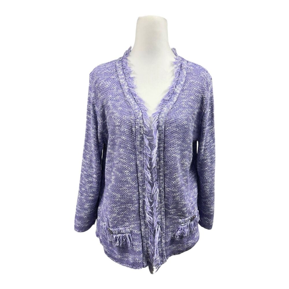 Passports Knit Fringe Open Font Preppy Y2K Cardigan Sz M Purple